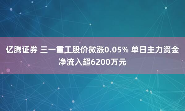 亿腾证券 三一重工股价微涨0.05% 单日主力资金净流入超6200万元